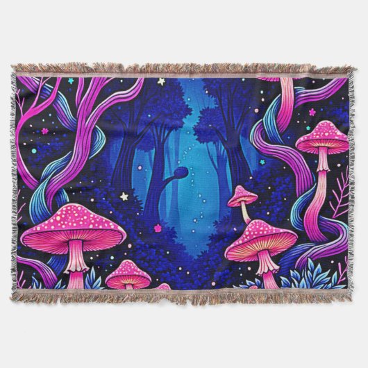 Neon Roze Paddenstoelen Bos Kunst Deken (Voorkant)
