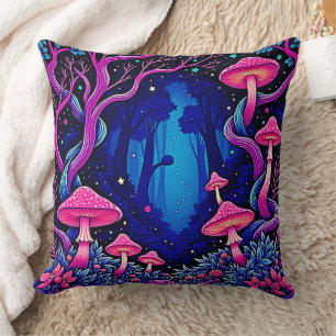 Neon Roze Paddenstoelen Bos Kunst Kussen