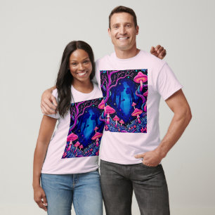 Neon Roze Paddenstoelen Bos Kunst T-shirt
