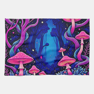 Neon Roze Paddenstoelen Bos Kunst Theedoek