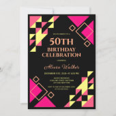 Neon roze perzik driehoek geometrische zwarte verj kaart (Voorkant)