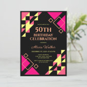 Neon roze perzik driehoek geometrische zwarte verj kaart (Staand voorkant)