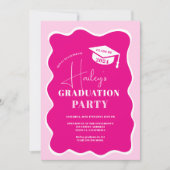 Neon roze retro golvende lijst foto afstuderen kaart (Voorkant)