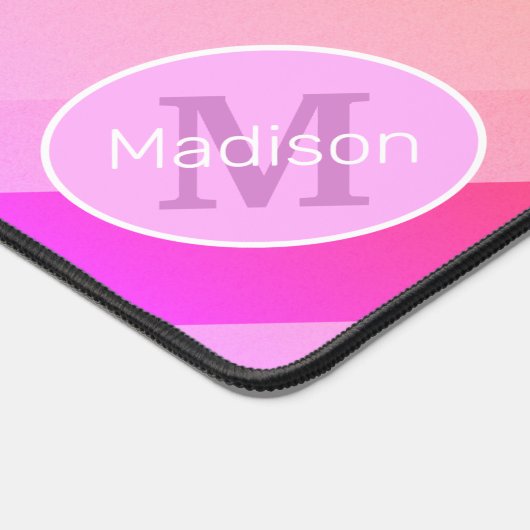 Neon roze roos retro geometrische lijnen Monogram Bureaumat (Hoek)