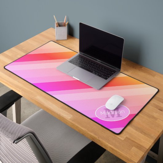 Neon roze roos retro geometrische lijnen Monogram Bureaumat (Kantoor 2)