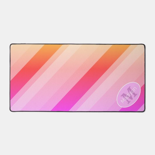 Neon roze roos retro geometrische lijnen Monogram Bureaumat (Voorkant)