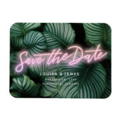 Neon roze Sign Modern Tropisch Save the Date Magneet (Horizontaal)