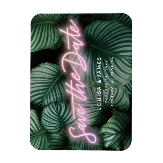 Neon roze Sign Modern Tropisch Save the Date Magneet (Verticaal)