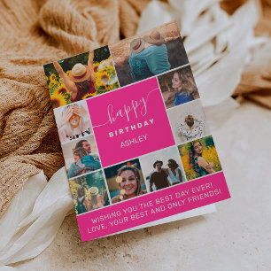 Neon roze simpele verjaardag 10 foto collage grid kaart