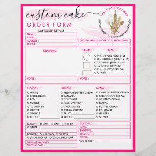 Neon Roze Simple Moderne Bakery Cake Order Form Flyer