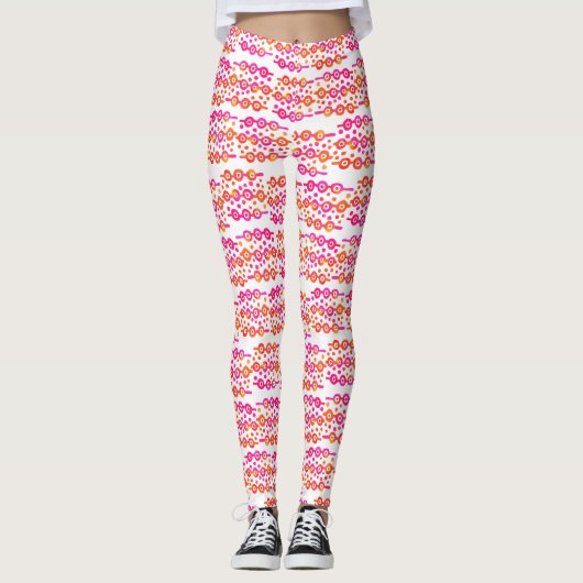 Neon Roze Sinaasappel Batik Circle Block Print Abs Leggings (Voorkant)