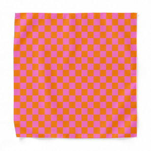 Neon Roze Sinaasappel Geruite Checkerboard  Bandana