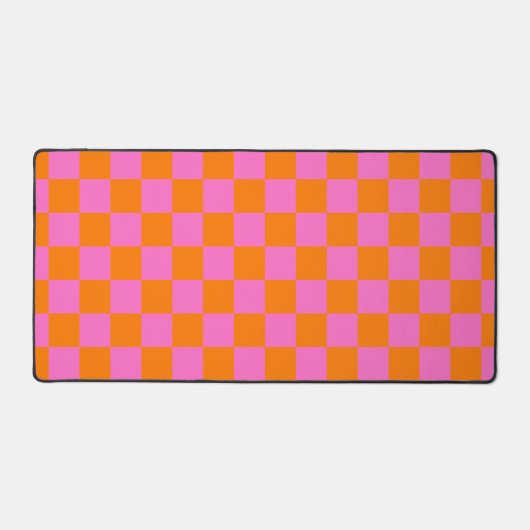 Neon Roze Sinaasappel Geruite Checkerboard  Bureaumat (Voorkant)