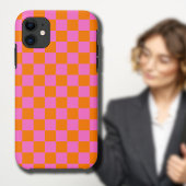 Neon Roze Sinaasappel Geruite Checkerboard  Case-Mate iPhone Case