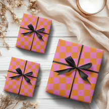 Neon Roze Sinaasappel Geruite Checkerboard 