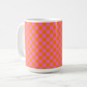 Neon Roze Sinaasappel Geruite Checkerboard  Koffiemok (Voorkant links)