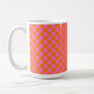 Neon Roze Sinaasappel Geruite Checkerboard  Koffiemok