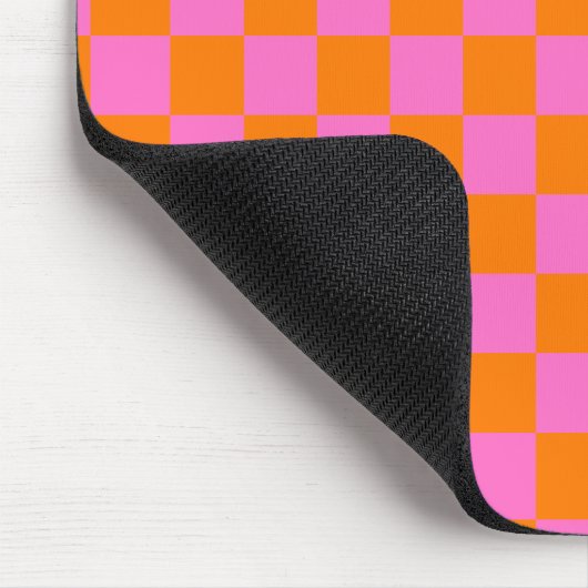 Neon Roze Sinaasappel Geruite Checkerboard  Muismat (Hoek)