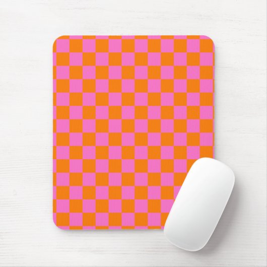 Neon Roze Sinaasappel Geruite Checkerboard  Muismat (Met muis)
