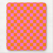 Neon Roze Sinaasappel Geruite Checkerboard  Muismat (Voorkant)