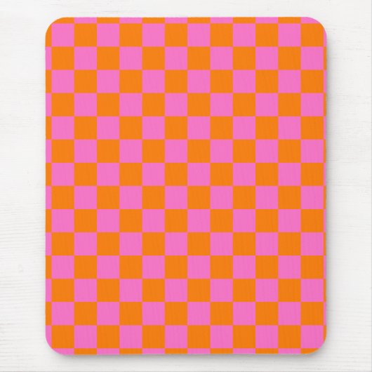 Neon Roze Sinaasappel Geruite Checkerboard  Muismat (Voorkant)
