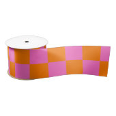 Neon Roze Sinaasappel Geruite Checkerboard  Satijnen Lint (Spoel)