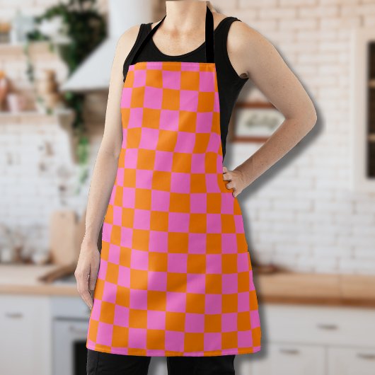 Neon Roze Sinaasappel Geruite Checkerboard  Schort