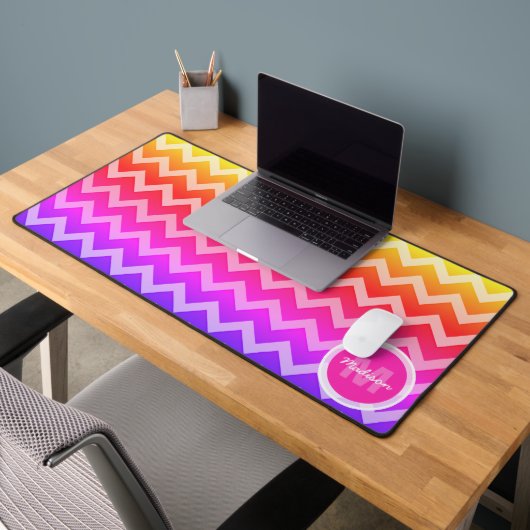 Neon roze sinaasappel paarse Chevron retro Monogra Bureaumat (Kantoor 2)