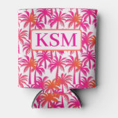 Neon Roze Sinaasappel Palmboom Ibiza Monogram Blikjeskoeler (Voorkant)