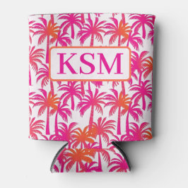 Neon Roze Sinaasappel Palmboom Ibiza Monogram Blikjeskoeler