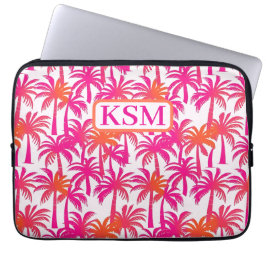 Neon Roze Sinaasappel Palmboom Monogram Laptop Sleeve