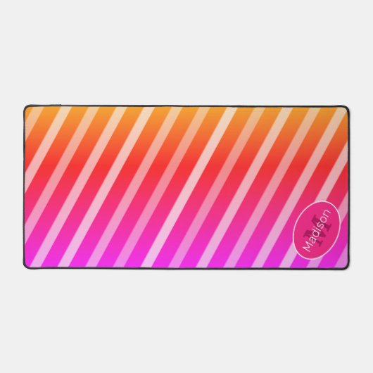 Neon roze sinaasappel retro strepen geometrisch Mo Bureaumat (Voorkant)