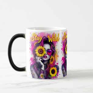Neon Roze Spetter Boho Wilde Meisje Zonnebloem Mag Magische Mok