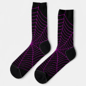 Neon roze spinnevel web Halloween patroon zwart Sokken (Links)