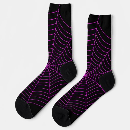 Neon roze spinnevel web Halloween patroon zwart Sokken (Links)