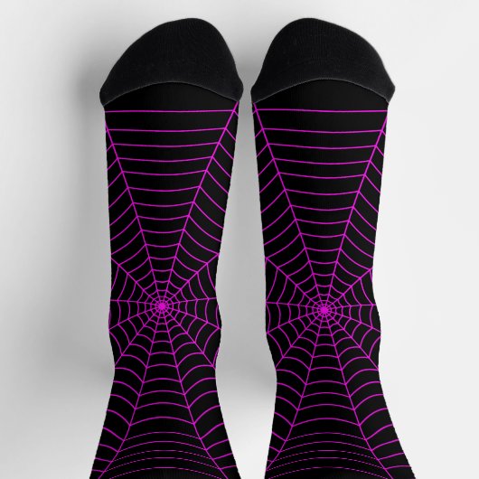 Neon roze spinnevel web Halloween patroon zwart Sokken (Top)