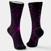 Neon roze spinnevel web Halloween patroon zwart Sokken (Gebogen)