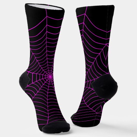 Neon roze spinnevel web Halloween patroon zwart Sokken (Gebogen)