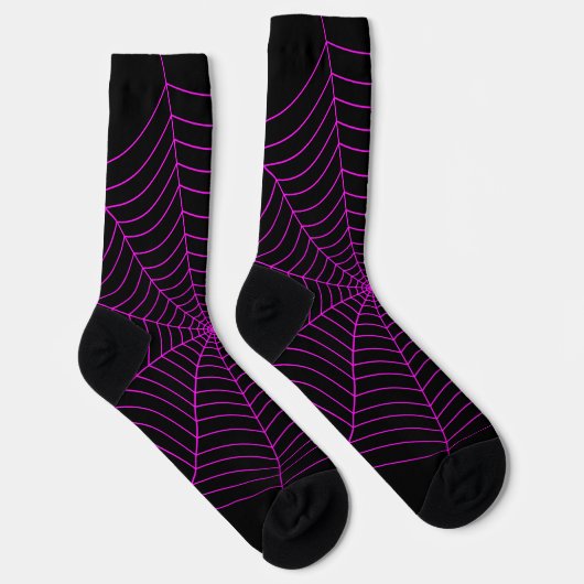 Neon roze spinnevel web Halloween patroon zwart Sokken (Rechts)