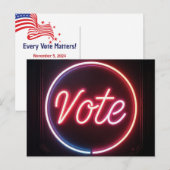 Neon roze stembord op zwart briefkaart (Voorkant / Achterkant)