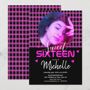 Neon Roze Sweet Sixteen Foto Raster Kaart