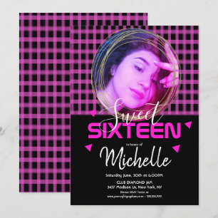 Neon Roze Sweet Sixteen Gouden Ring Foto Raster Kaart