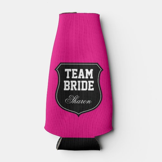 Neon roze Team Bruid bruiloft feest fleskoelers Flesjeskoeler (Voorkant)