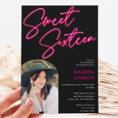 Neon roze teken script fun foto boog Sweet 16 Kaart