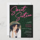 Neon roze teken script groen foto boog Sweet 16 Kaart (Voorkant)