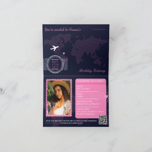 Neon Roze Tropisch Paspoort Bestemming Verjaardag (Binnen)