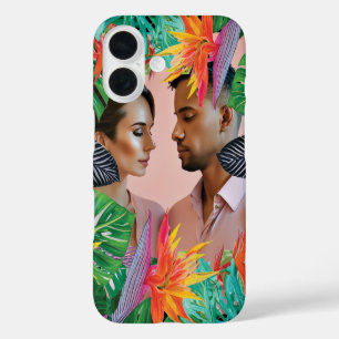 Neon Roze Tropische Bloemen Jungle Veren iPhone 16 Hoesje