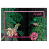 Neon Roze Tropische Botanicals Monogram Snijplank (Voorkant)
