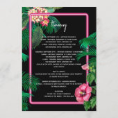 Neon roze tropische retro trouwroute programmakaart (Achterkant)