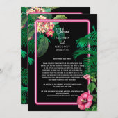 Neon roze tropische retro trouwroute programmakaart (Voorkant / Achterkant)